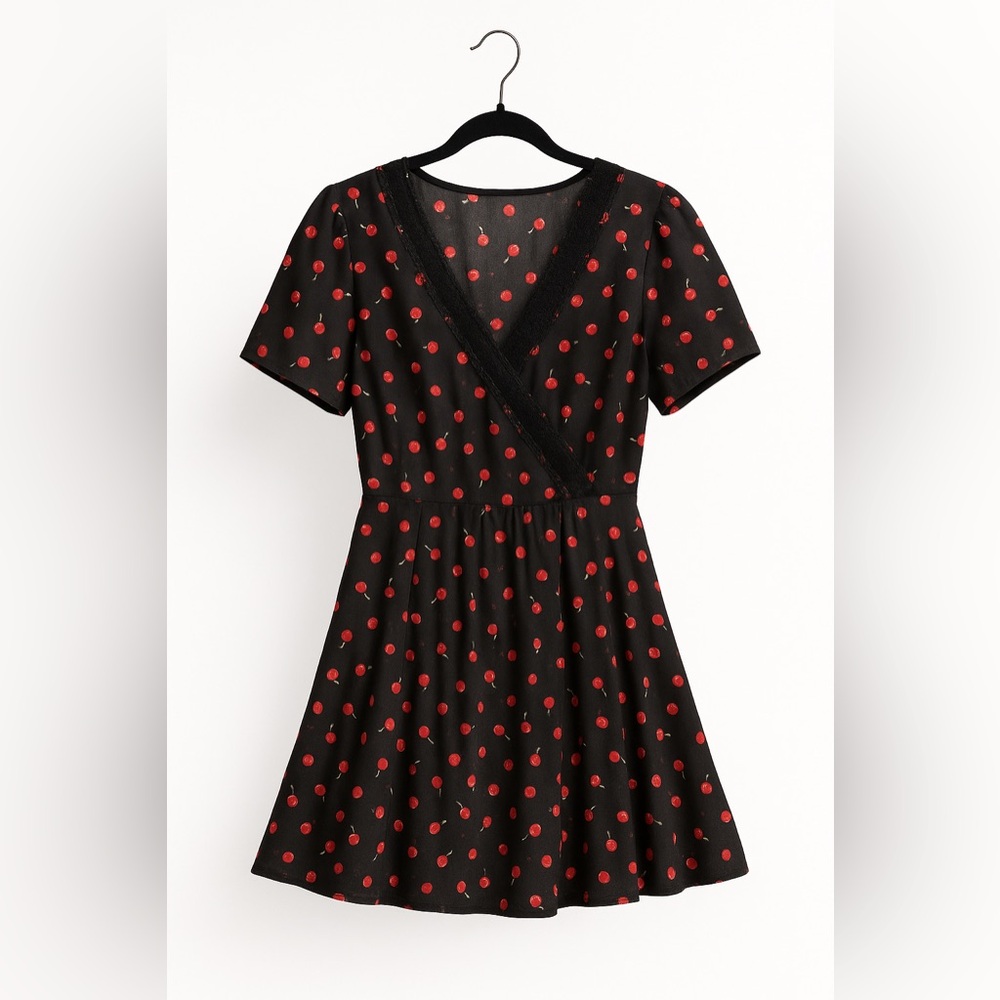 VM Black Dress with Cherry Print